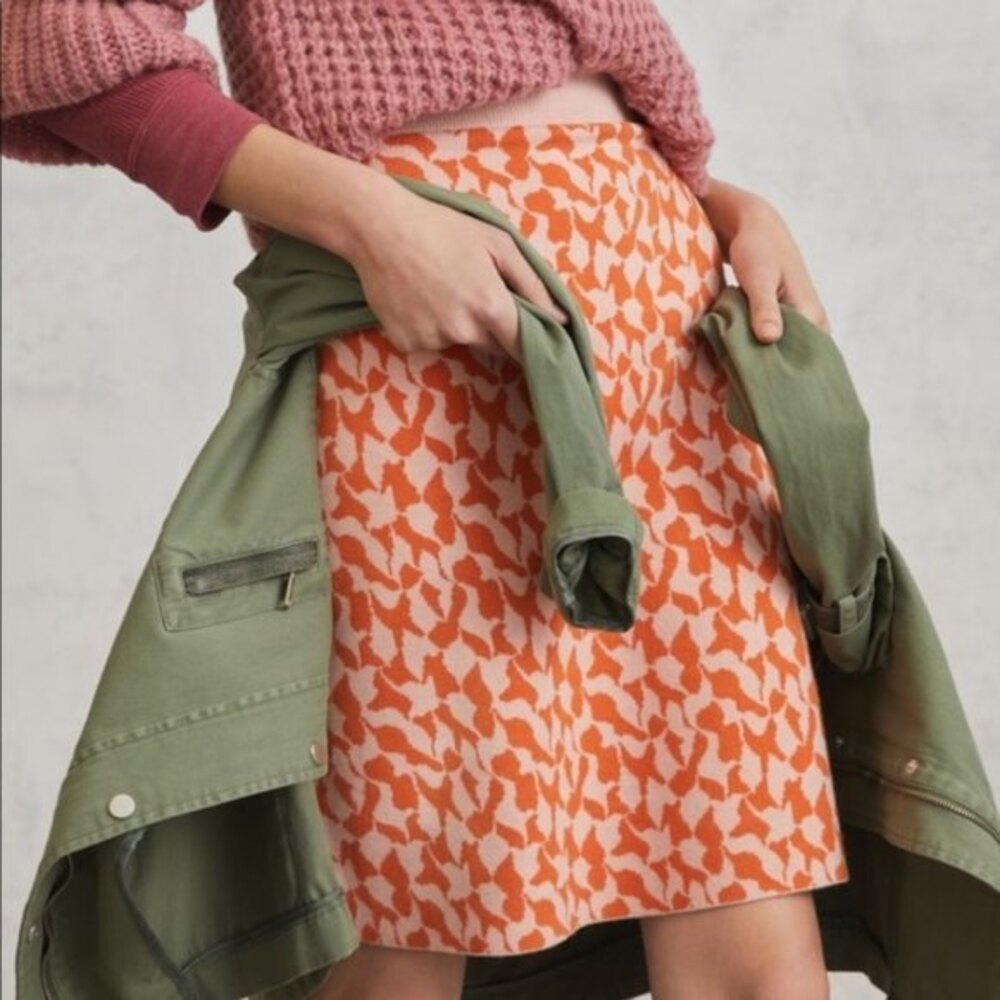 Orange Anthropologie Maeve Printed Abstract Pull-On Sweater Skirt (NWT)